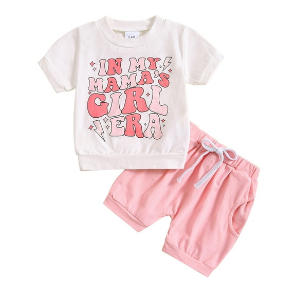 Tkrady Toddler Outfits for Girl Summer Crewneck Short Sleeve Tops Shorts Fashion Set, Sizes 0-3 Years