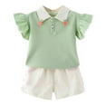 thumbnail image 1 of Tkrady Toddler Outfits for Girl Summer New Elastic Short Sleeve Shirt and Shorts Fashion Set, Sizes 2-7 Years, 1 of 6