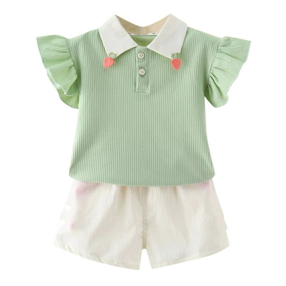 Tkrady Toddler Outfits for Girl Summer New Elastic Short Sleeve Shirt and Shorts Fashion Set, Sizes 2-7 Years