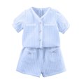 thumbnail image 1 of Tkrady Toddler Outfits for Girl Summer New V Neck Short Sleeve Top Shorts Set, Sizes 2-7 Years, 1 of 7