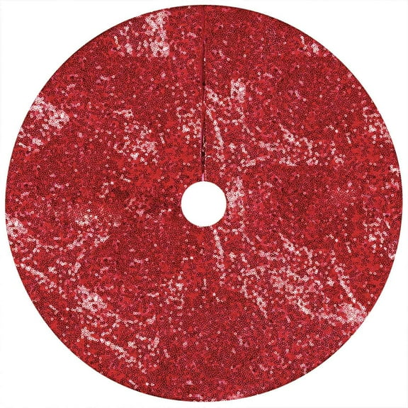 Tkrady Tree Skirt, 24Inch Diameter Red Sequined Velvet Fabric Decorations Personalized Shimmer Tree Cover Mat Sequin Glitter Tree Skirts for All Occasions Xmas Tree Decorations