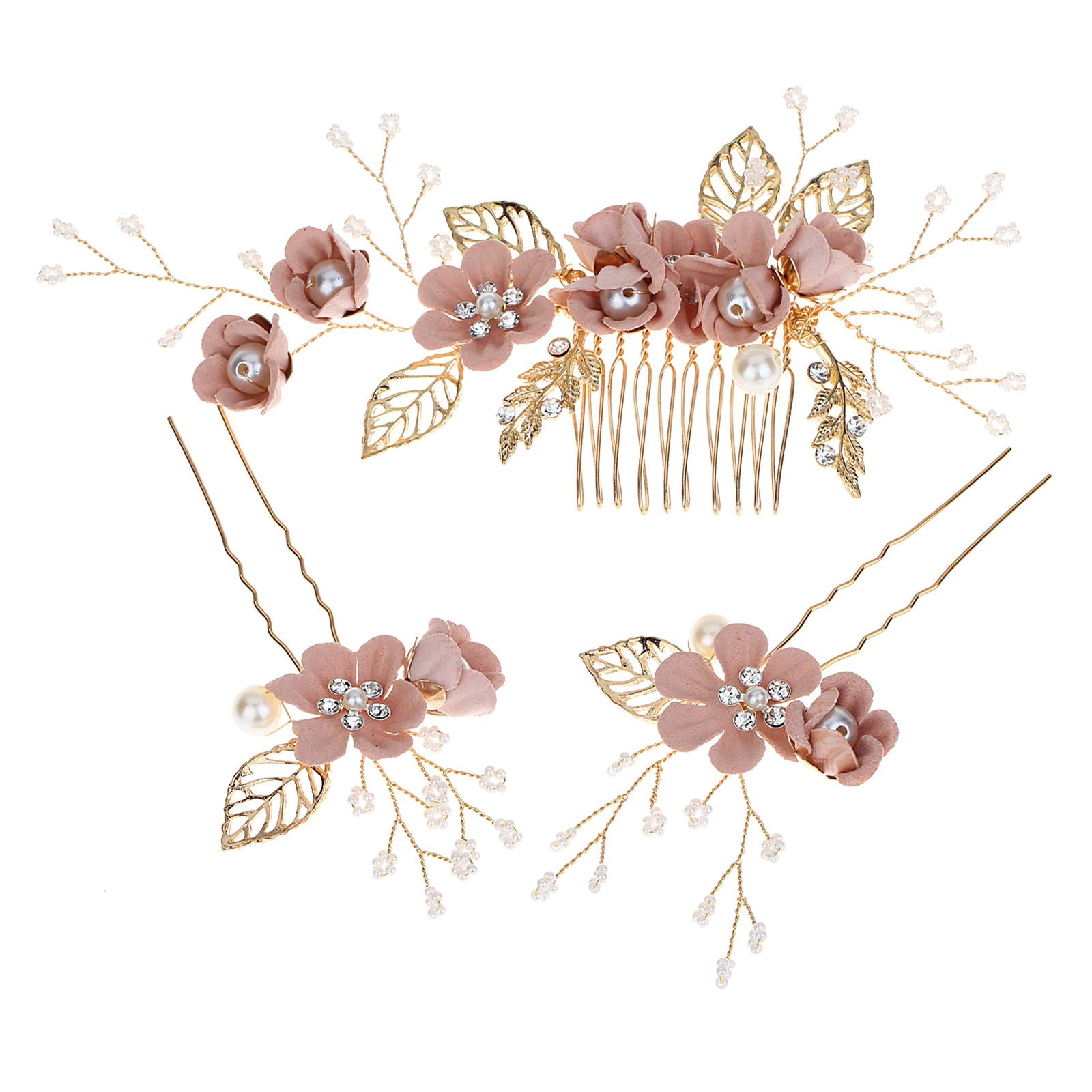 Tkrady Wedding Hair Comb Blue Pink Flower Bridal Pearl Hair Accessories ...