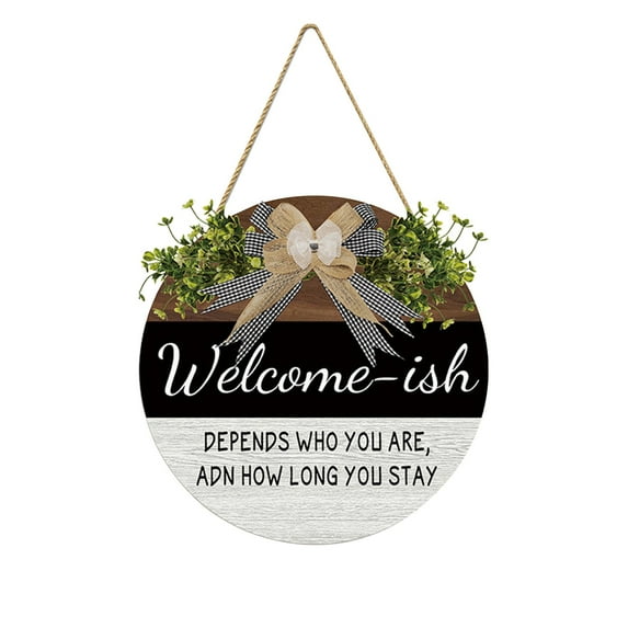 Tkrady Welcome Front Door Round Wood Sign Hanging Welcome Sign for Farmhouse porch Spring Welcome Sign Front Door Decoration (G)