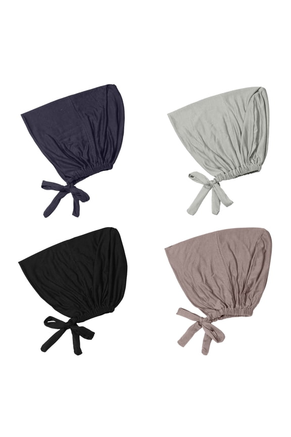 Women Hijab Undercap, Under Hijab Cap Inner Under Scarf Hat Hijab Cap with Tie Back Closure for Women Chemo Sleep Cap-Grey
