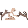 thumbnail image 1 of Tkrady Wooden Dog Cat Family Statue, Handmade Wood Decoration, Cute Puppy, Kitty and People Statue Sculpture Ornament Collectible Figurine Craft Arts for Home, Office, Living Room (E（S）), 1 of 6