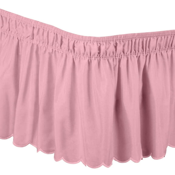 Tkrady Wrap Around Bed Skirt Three Fabric Sides Elastic Dust Ruffled 24 Inch Tailored Drop,Easy to Install Fade Resistant-Pink, /King