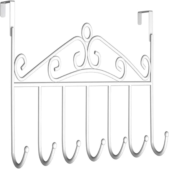 Tkrady lus -Coated Over The Door Hooks Pack of 1 â Heavy-Duty 7 Hooks for Hanging Towels, Coats, Bags, Jackets, Belts, Hats, Clothes - Ideal for Bathroom, Kitchen, Bedroom(White)