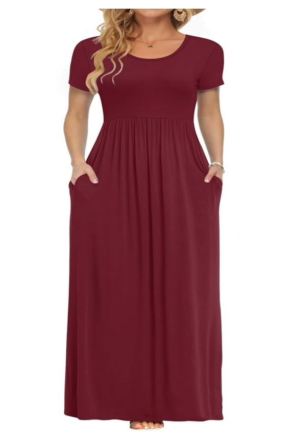 Women's short sleeve maxi dresses, casual long dresses Tletseagh