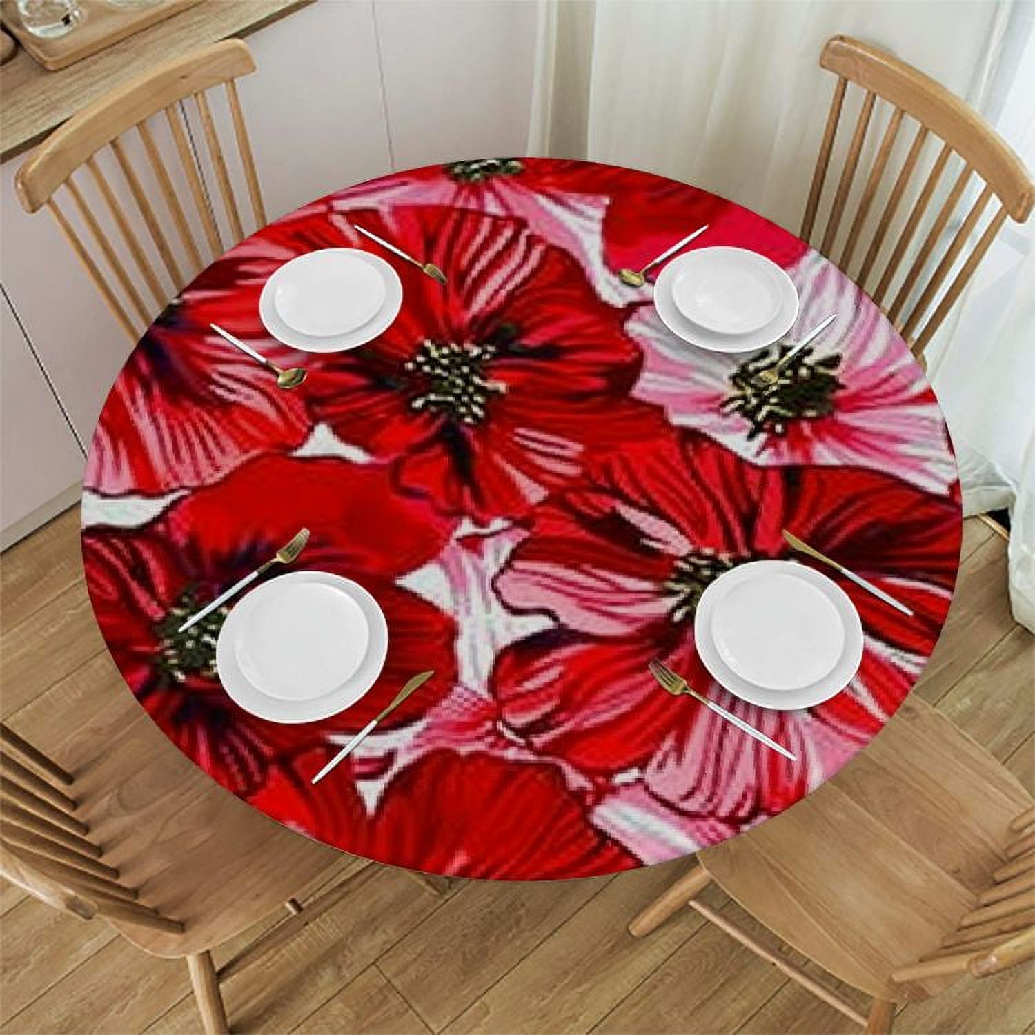 Tllo0ord Elastic Edged Polyester Fitted Table Cover Floral Red Poppy