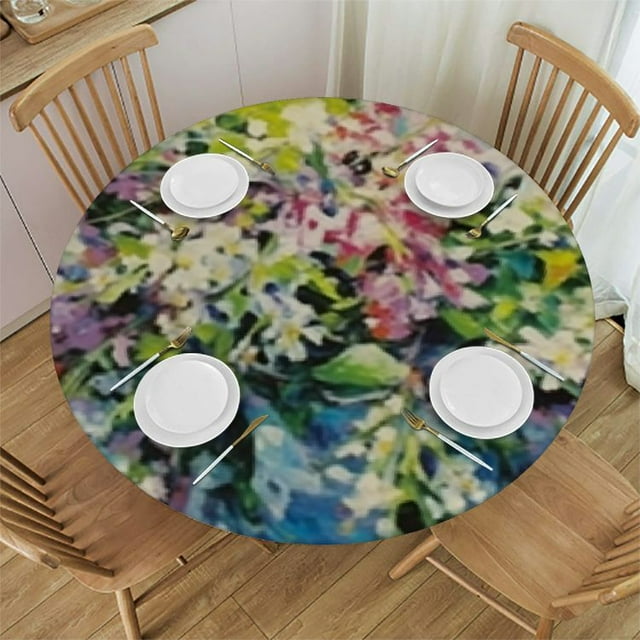 Tllo0ord Round Table Cover Elastic Tablecloth Flowers Basin Bouquet ...