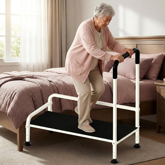 Seniors Assist Step Stool with Support Handrail, Non-Slip Platform, Height Adjustable, Multi-Purpose Household Mobility Foot Stool(Milky White)