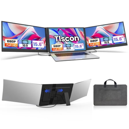 Tlscon 15.6”Laptop Screen Extender, 1080P IPS Triple Portable Extended Display, Laptop Monitor Extender for 13-17.3" , Plug & Play Compatible with Windows/Mac/Android
