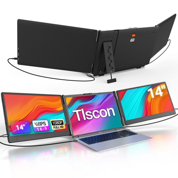 Tlscon Laptop Screen Extender,14" 1080P FHD IPS Triple Screen Laptop Monitor Extender & Portable Monitor for 13"-17.3" Laptops,USB-C/Mini HDMI,Compatible with Windows, Mac,Chrome OS, Android & Switch