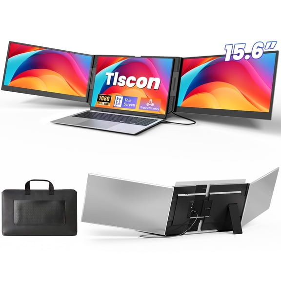 Tlscon One Cable Laptop Screen Extender, 15.6” Ultra-Slim Laptop Screen Extender Monitor Portable, 1080P IPS Display, USB-C/USB-A Connection, Travel Monitor for 13–17.3" Laptops, MacOS/Wins/Android