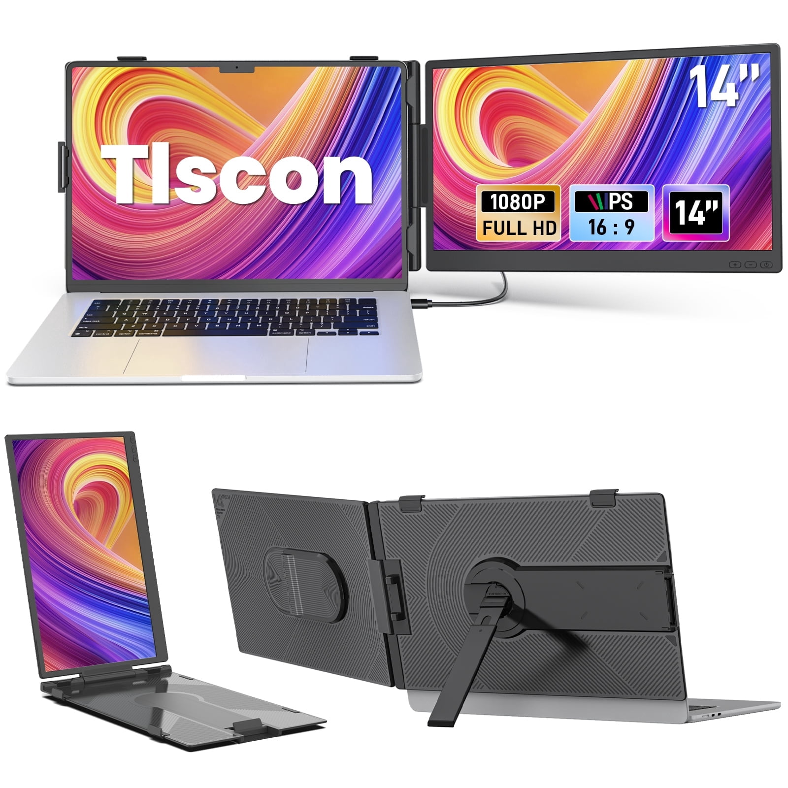 Mini Screen Extender Tlscon laptop screen extender 14” FHD 1080P, Ultra-light and ultra-thin ...