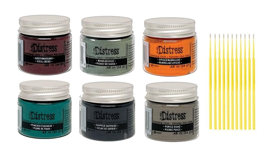 Tm Holtz Ranger Embossing Glaze Bundles - Fashion Colors Embossing Glaze Jars with Trebbies Detail Sticks (6 Bold Set)