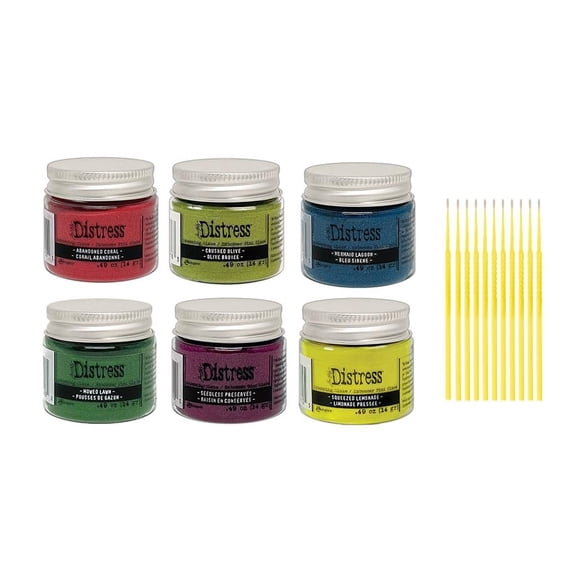 Tim Holtz Ranger Distress Embossing Glaze Bundle 6 Jar Bright Collection - 6 Fashion Colors Embossing Glaze Jars - with Trebbies Detail Sticks