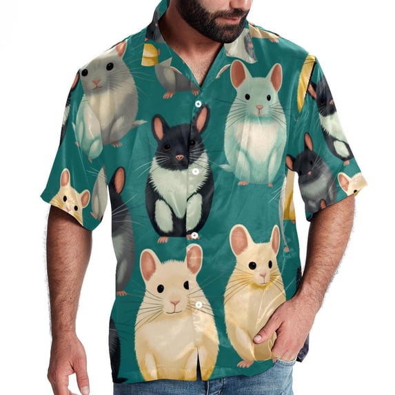 Tmall Men's Short Sleeve Beach Shirts Button Down Poplin Casual Printed Summer Unisex