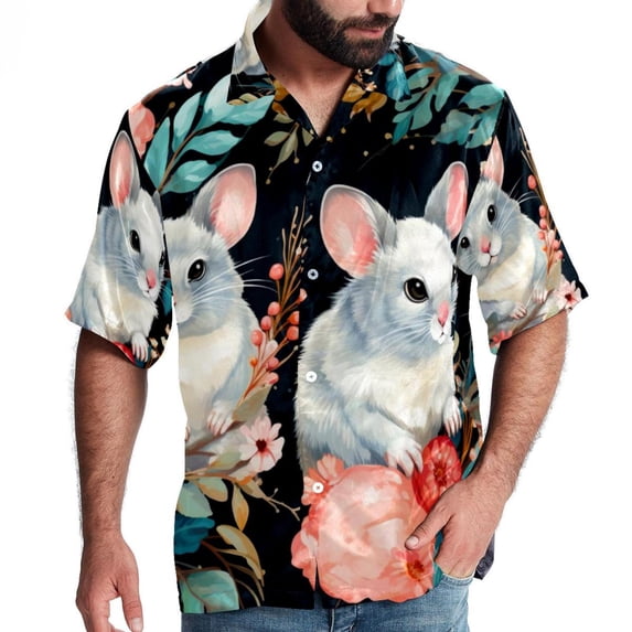 Tmall Men's Short Sleeve Hawaiian Print Button Down Beach Shirt