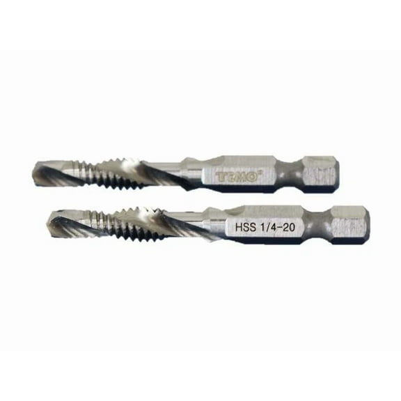 Tmax 2 Pc 1/4-20 Combination Drill And Tap Multi Use Deburr Countersink Hex Bit
