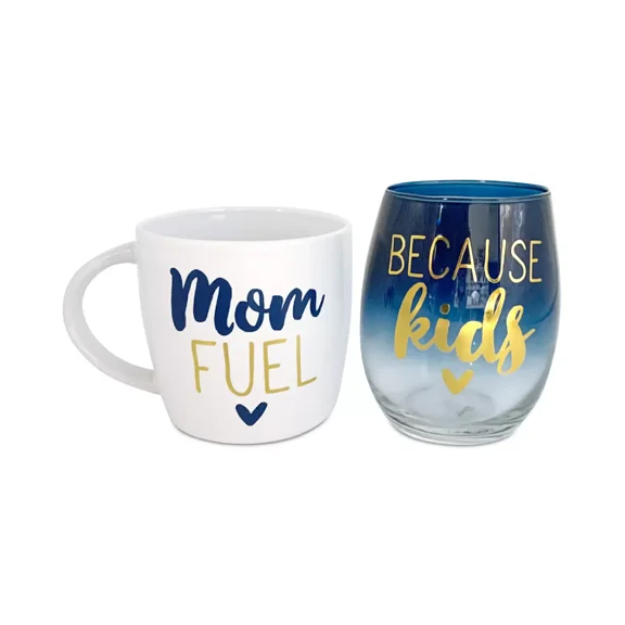 Tmd Holdings Mom Fuel/Because Kids Mug & Stemless Wine Glass 2 Pc