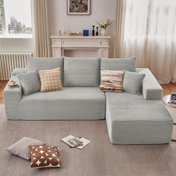 Tmjmj 107" Boneless L-Shaped Cloud Sectional Sofa with Chaise, Modern ModularCorduroy Deep Seat Couch Gray
