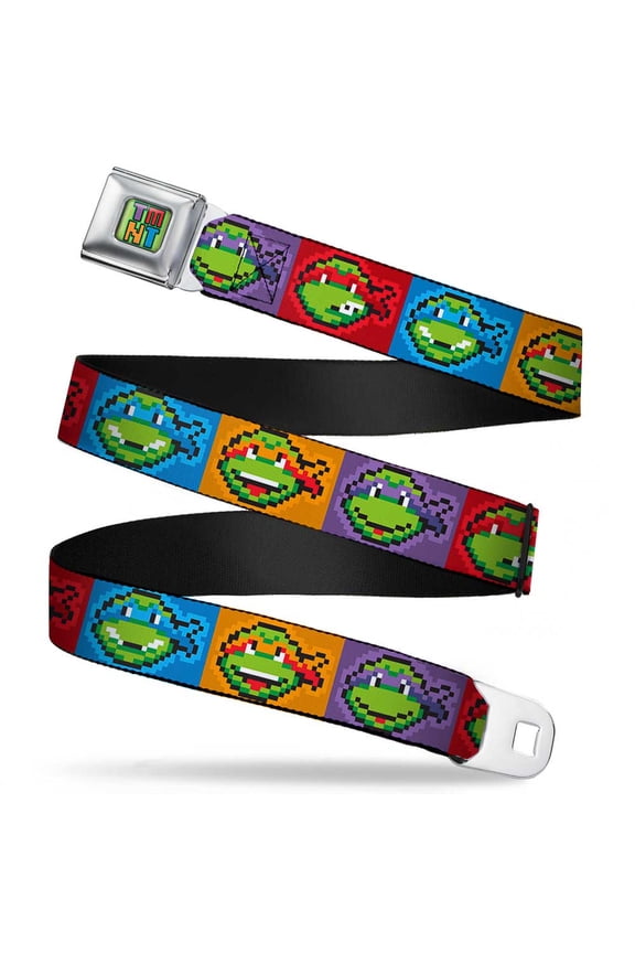 Tmnt 8 Bit Full Color Greens Multi Color Classic Tmnt 8 Bit Face Blocks Seatbelt Belt Standard