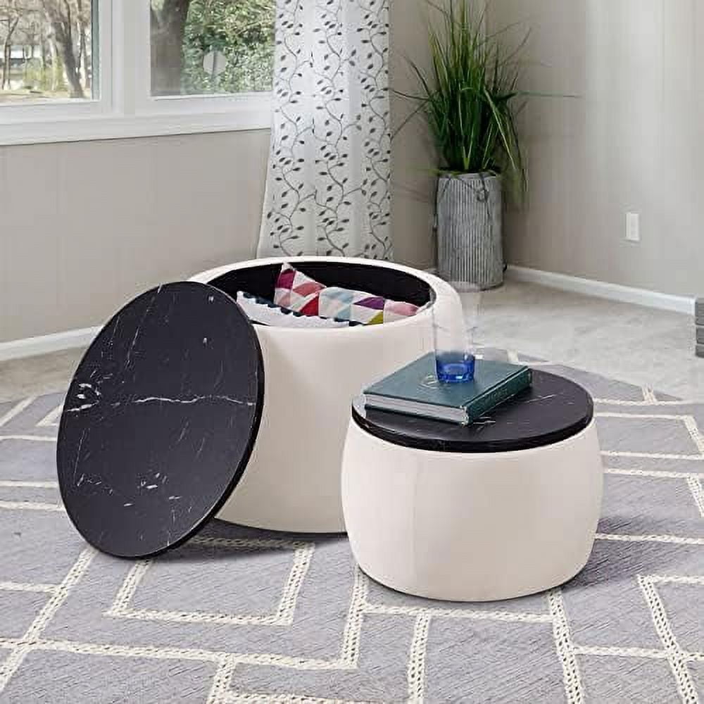 Tmosi Round Storage Ottoman Coffee Table Set of 2 with Wooden Lid ...