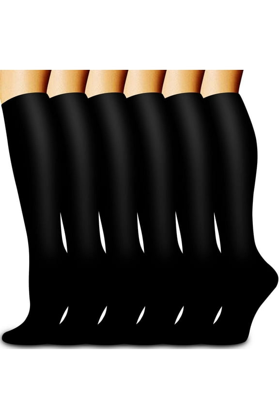 6 Pairs Medical Sport Compression Socks - 15-20mmhg Graduated Knee-High Support for Men & Women, Ideal for Soccer, Running, and Nurses