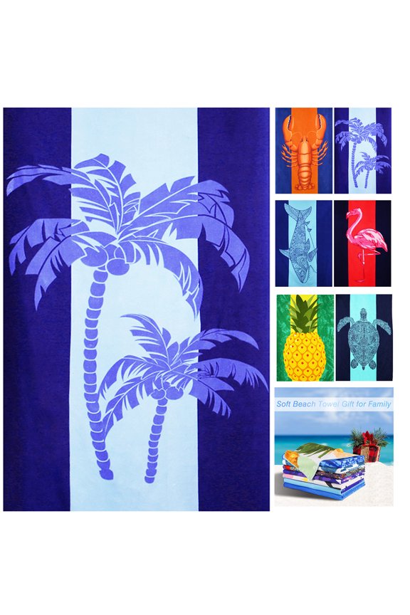 Tropical Coconut Tree Microfiber Beach Towel, Sand Free, 72' x 36', Blue
