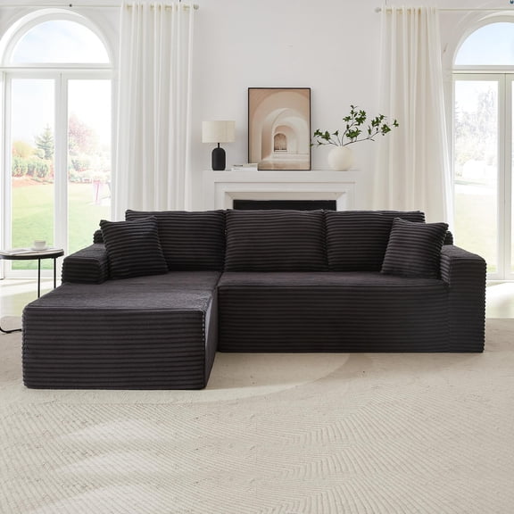 Tmsan 103" Boneless Sectional Couch, L-Shape Upholstered Chaise, Modern Modular Sofa with Deep Seat, Comfy Corduroy Cloud Couches for Living Room, Bedroom,Apartments,No Assembly Required,Dark Gray
