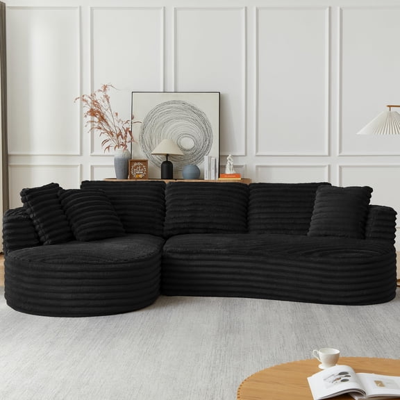 Tmsan 120.9" Modern L-Shaped Modular Sectional Sofa with Chaise,Boneless Comfy Corduroy Fluffy Couch with Deep Seat and Side Pockets,Flexible Module Combination for Living Room,No Assembly Required