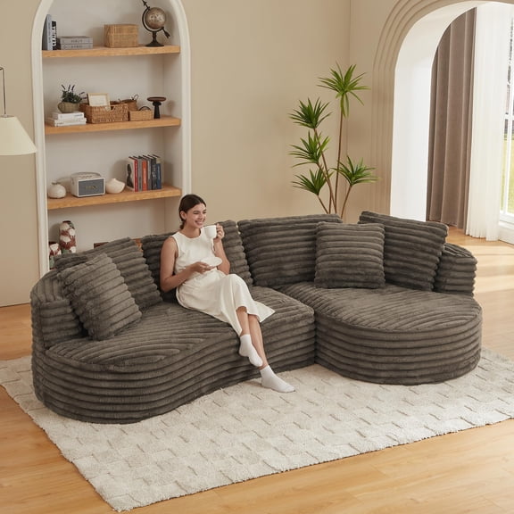 Tmsan 120.9" Modern L-Shaped Modular Sectional Sofa with Chaise,Boneless Comfy Corduroy Fluffy Couch with Deep Seat and Side Pockets,Flexible Module Combination for Living Room,No Assembly Required
