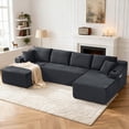 thumbnail image 1 of Tmsan 134" U Shaped Boneless Couch,Comfy Cloud Deep Seat, Modular Sectional Sofa with Cup Holders, Free Combination, Modern Corduroy Foam Compressed Sofas Set for Living Room, Apartment ,Black, 1 of 7