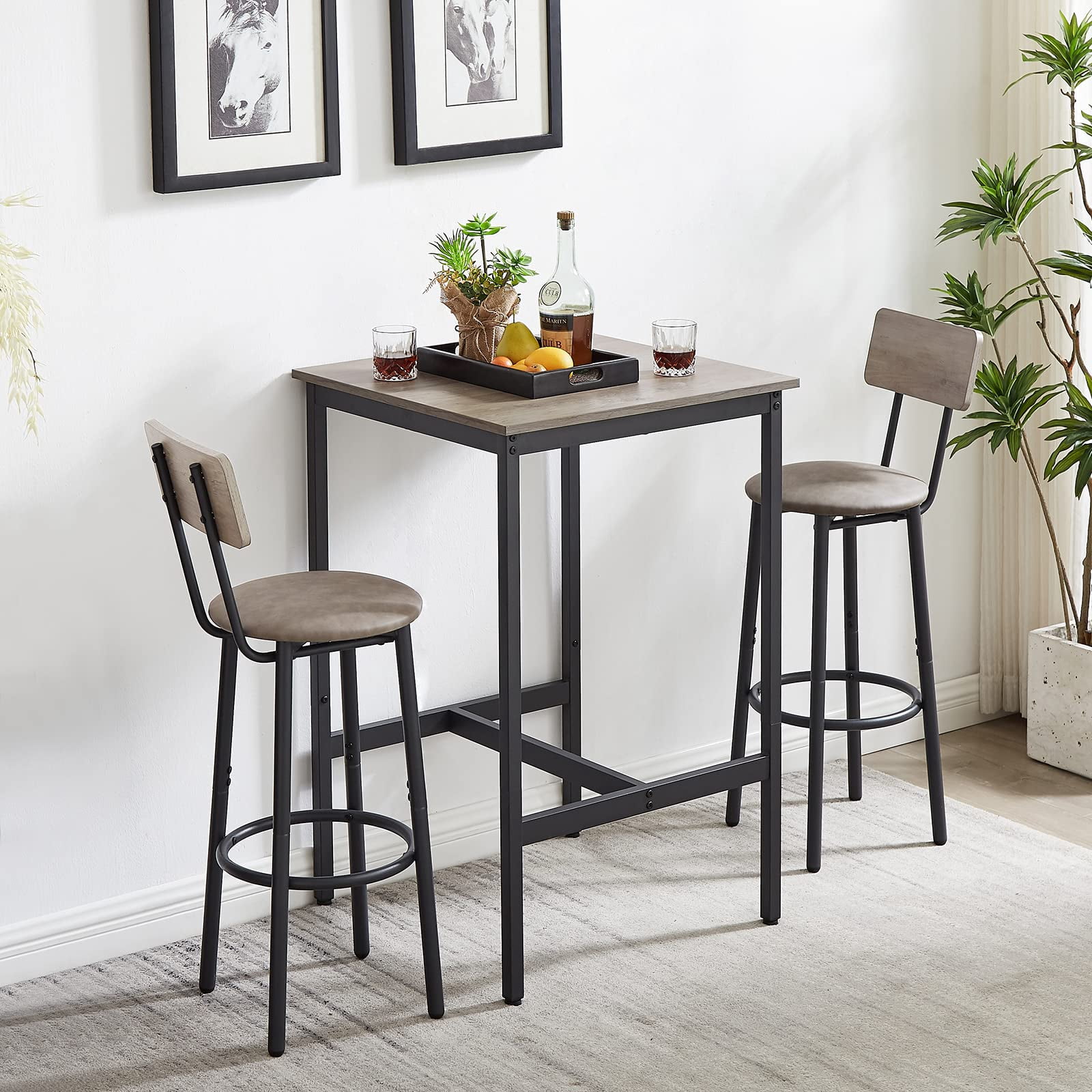 Tmsan 3 Piece Long Bar Table and Chairs Set, Square High Top Pub Bistro ...