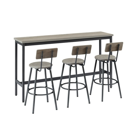 QuzyAor 4 Piece Long Bar Table and Chairs Set, Rectangular High Top Pub Tables with Stools, Industrial Dining Table Set for Breakfast Nook, Living Room,Kitchen, Small Space, Bars, Rustic Brown
