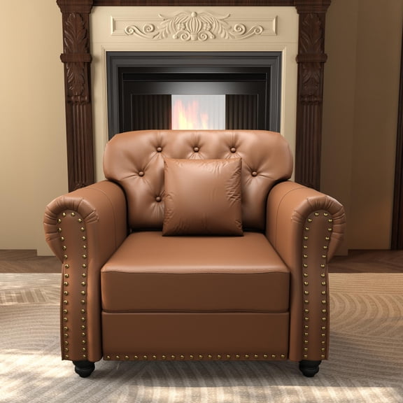 Tmsan 41" Faux Leather Chesterfield Sofa,Single Sofa Chair with Rolled Arms and Nailhead,Modern PU Leather Upholstered Armchair,with High Resilience Cushion,1 Pillow,Easy Assembly,for Living Room