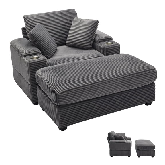 Tmsan Oversized Accent Chair with Ottoman,50" Indoor Chaise, for Living Room, Bedroom (Grey, Corduroy)