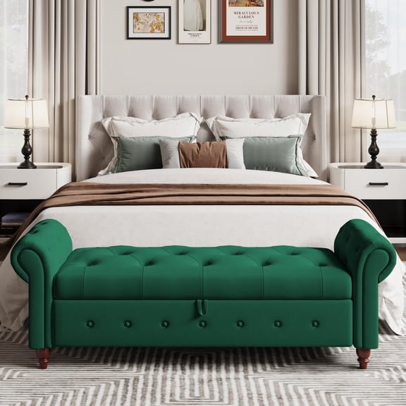 Tmsan 63" Modern Storage Ottoman Bench,Bedroom End of Bed Upholstered Benches,for Living Room, Entryway, Green (Polyester)