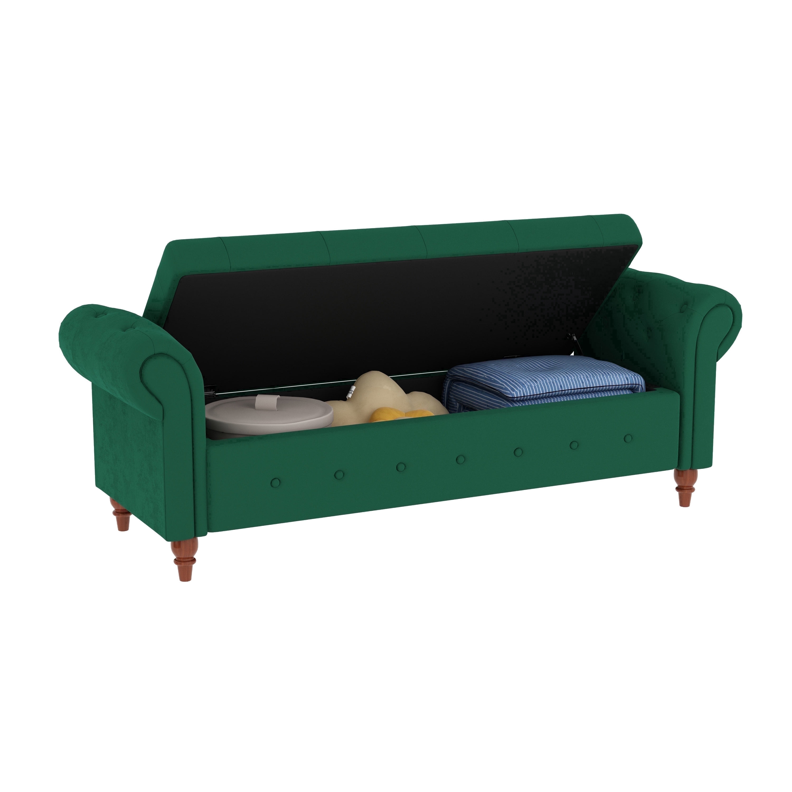 Tmsan 63" Modern Storage Ottoman Bench,Bedroom End of Bed Upholstered Benches,for Living Room, Entryway, Green (Polyester)
