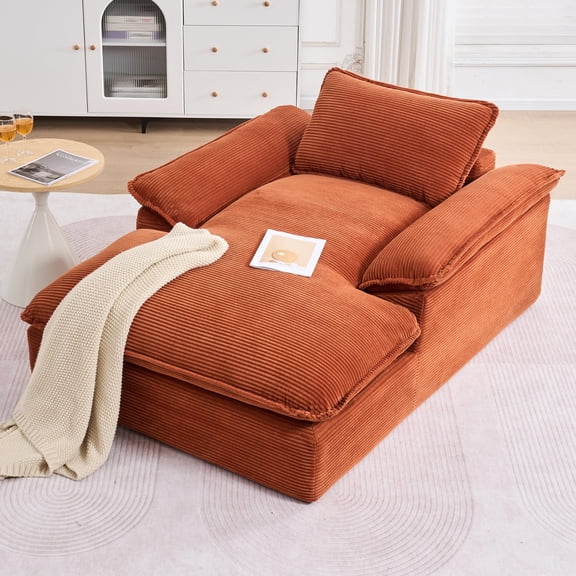 Tmsan 67" Chaise Lounge Chair Indoor,Oversized Corduroy Upholstered Boneless Sofa Bed, Deep Seat Sleeper Couch Reading Chairs,Cloud Sofas Couches for Living Bedroom Room,No Assembly Required,Orange