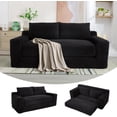 thumbnail image 1 of QuzyAor 70" Corduroy Convertible Loveseat Sofa, 2-in-1 Cloud Sleeper Couch with Memory Foam, Folding Boneless Love Seat for Living Room, Apartment, Black, 1 of 12