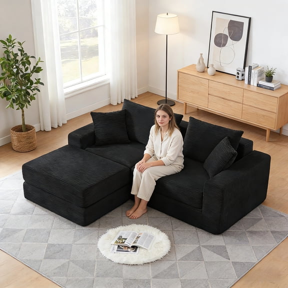 Tmsan 73.6" Modular Sectional Sofa,Modern Cloud Couch with Deep Seat,Boneless Sofas Bed Couches with 4 Pillows,Classic L-Shape Design Convertable, for Living Room and Office,Black