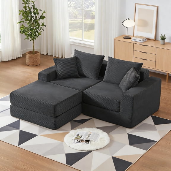 Tmsan 73.6" Modular Sectional Sofa,Modern Cloud Couch with Deep Seat,Boneless Sofas Bed Couches with 4 Pillows,Classic L-Shape Design Convertable, for Living Room and Office,Grey