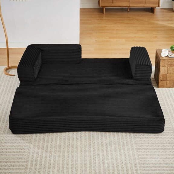 Tmsan 76.4 Inch Convertible Sleeper Sofa Bed,Folding Floor Mattress Couch,Futon Boneless Couch Lounge Loveseat with Pull Out Bed,Modern Modular Sofa,No Assembly Required (Black)