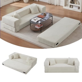 Tmsan 79" Modular Sectional Sofa,Modern Cloud Couch with Deep Seat,Boneless Sofas Bed Couches with 2 Pillows,Classic Square Design Convertable, for Living Room and Office,Creamy White
