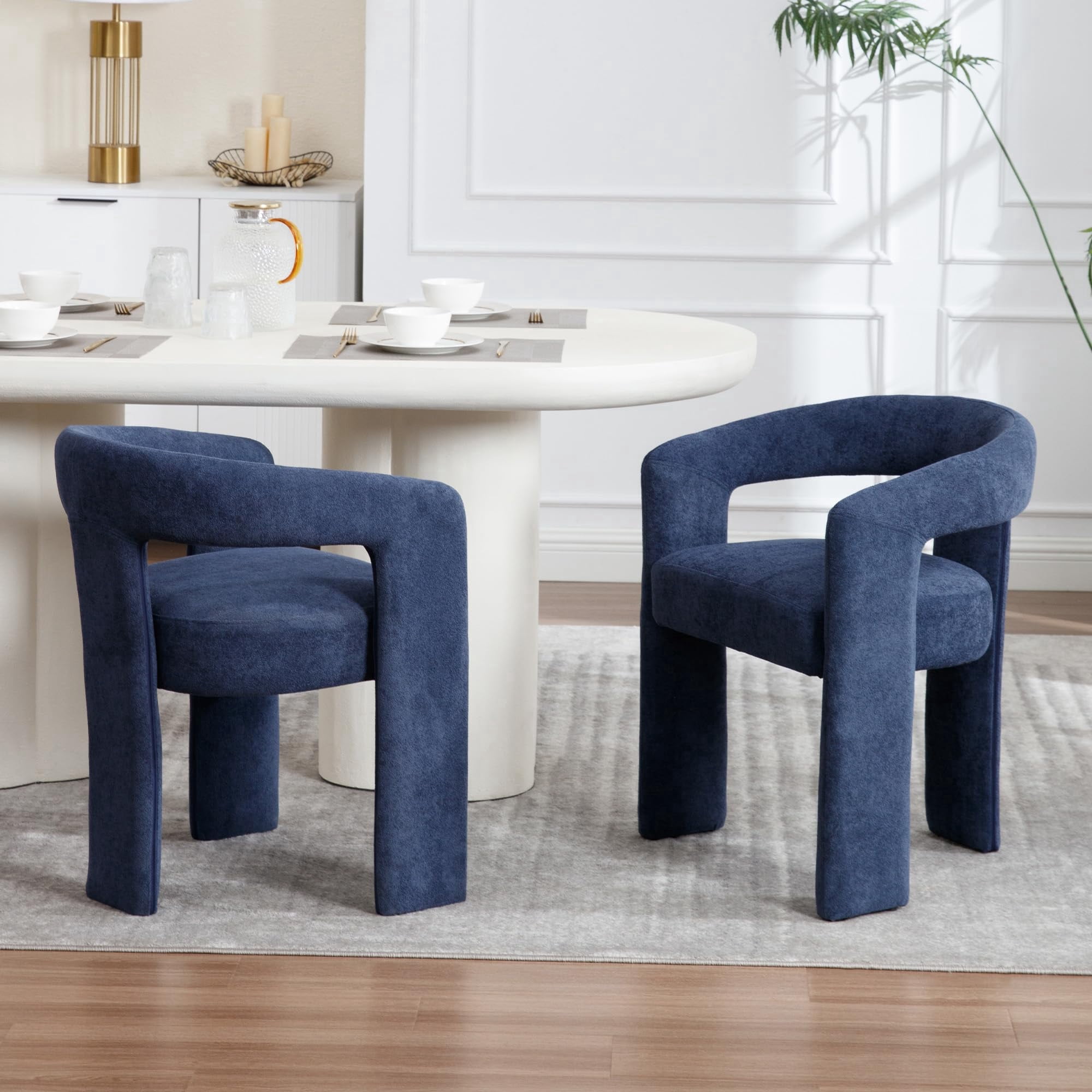 Tmsan Blue Modern Boucle Kitchen Chairs,Multipurpose Comfy Accent Armchair for Dining Room Living Room,2 Set Upholstered Barrel Kitchens Chair,Blue