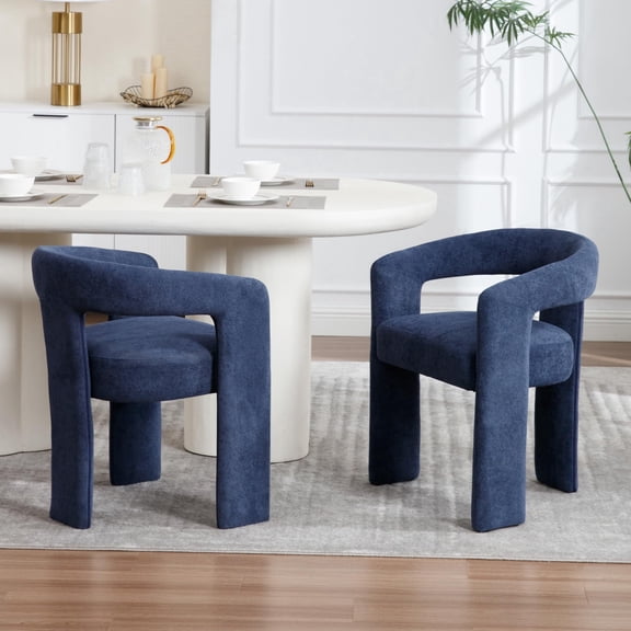 Tmsan Blue Modern Boucle Kitchen Chairs,Multipurpose Comfy Accent Armchair for Dining Room Living Room,2 Set Upholstered Barrel Kitchens Chair,Blue