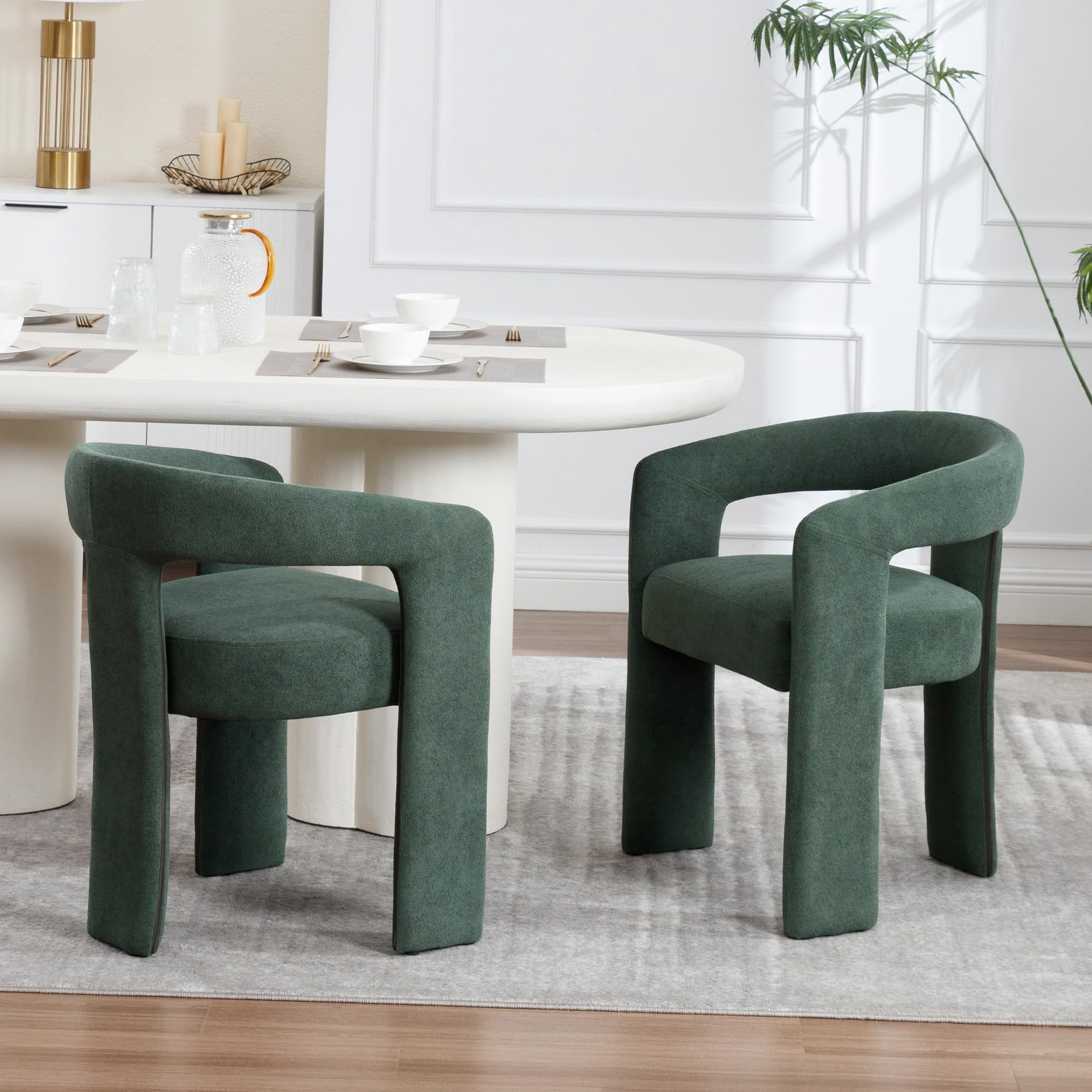 Tmsan Green Modern Boucle Kitchen Chairs,Multipurpose Comfy Accent Armchair for Dining Room Living Room,2 Set Upholstered Barrel Kitchens Chair,Green