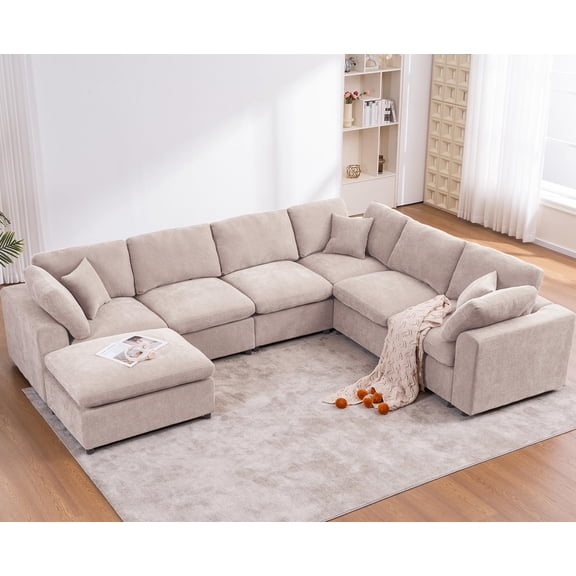Tmsan Oversized Modular Sectional Sofa Couch,Chaise Lounge Chair Indoor,Deep Seat Sleeper Couches Reading Chairs,for Living Room,Office,Spacious Space,Camel